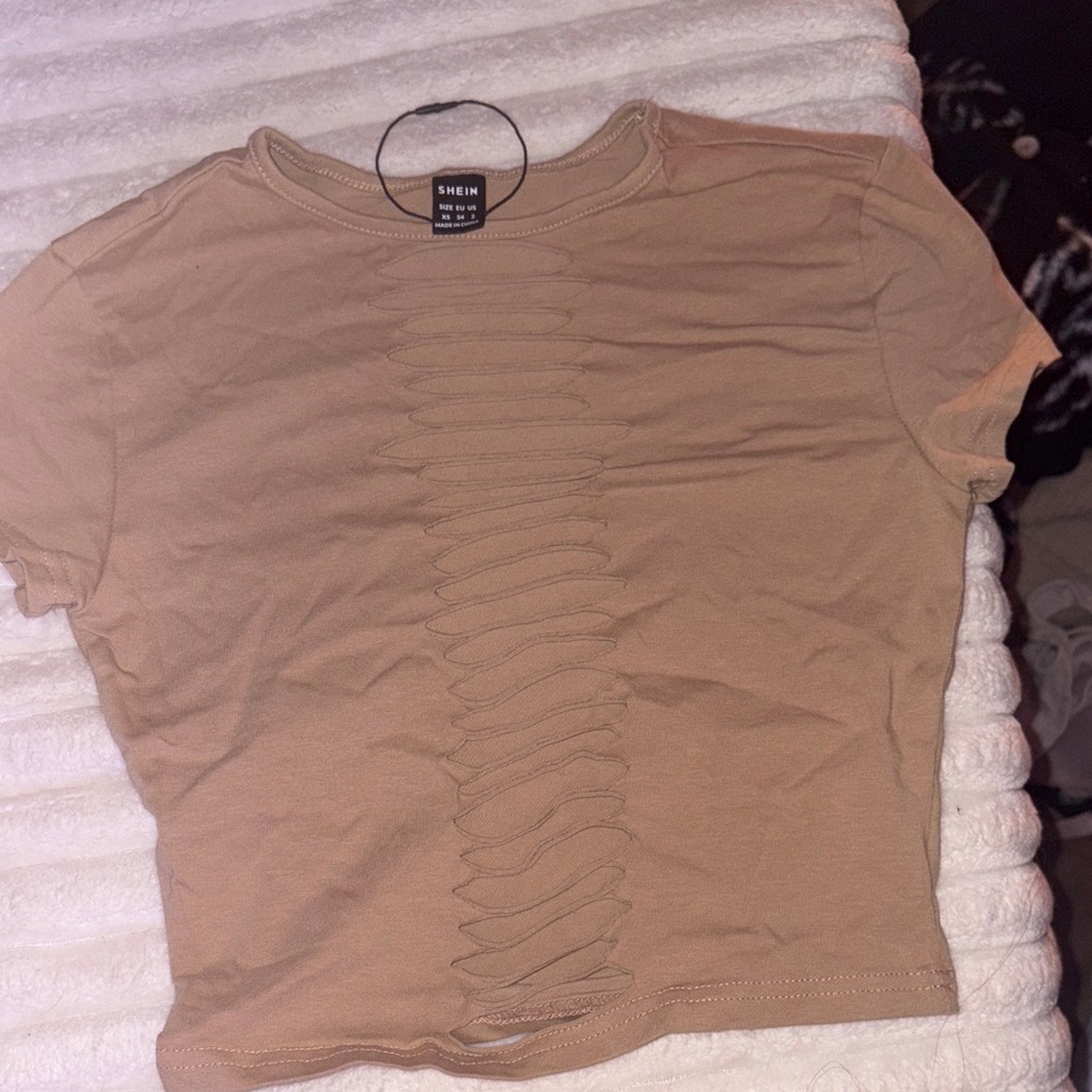 SHEIN Beige Ruched Crop Top